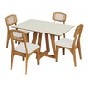 Conjunto Sala de Jantar Mesa 135cm Off White/Freijó com 4 Cadeiras Retrô Palha Sintética Tweed Claro