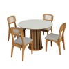 Conjunto Sala de Jantar Mesa Redonda Nature Off White/Freijó com 4 Cadeiras Retrô Palha Sintética Bege Claro