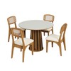 Conjunto Sala de Jantar Mesa Redonda Nature Off White/Freijó com 4 Cadeiras Retrô Palha Sintética Tweed Claro