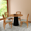 Conjunto Sala de Jantar Mesa Redonda Nature Freijó/Preto Fosco com 4 Cadeiras Retrô Palha Sintética Bege Claro