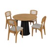 Conjunto Sala de Jantar Mesa Redonda Nature Freijó/Preto Fosco com 4 Cadeiras Retrô Palha Sintética Bege Claro