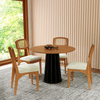 Conjunto Sala de Jantar Mesa Redonda Nature Freijó/Preto Fosco com 4 Cadeiras Retrô Palha Sintética Tweed Claro