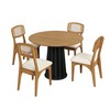 Conjunto Sala de Jantar Mesa Redonda Nature Freijó/Preto Fosco com 4 Cadeiras Retrô Palha Sintética Tweed Claro