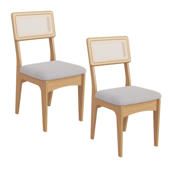 Kit 2 Cadeiras 100% Mdf com Encosto em Palha Sintética - Carvalho Rosé/Bege Claro J20