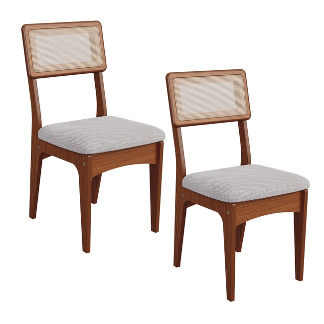 Kit 2 Cadeiras 100% Mdf com Encosto em Palha Sintética - Pinhão/Bege Claro Pn20