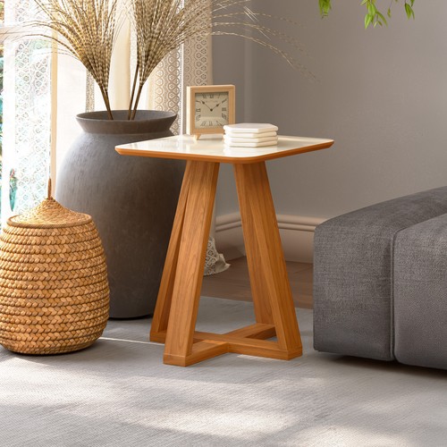 Mesa de Canto 45cm Off White/ Freijó - Dalla Costa