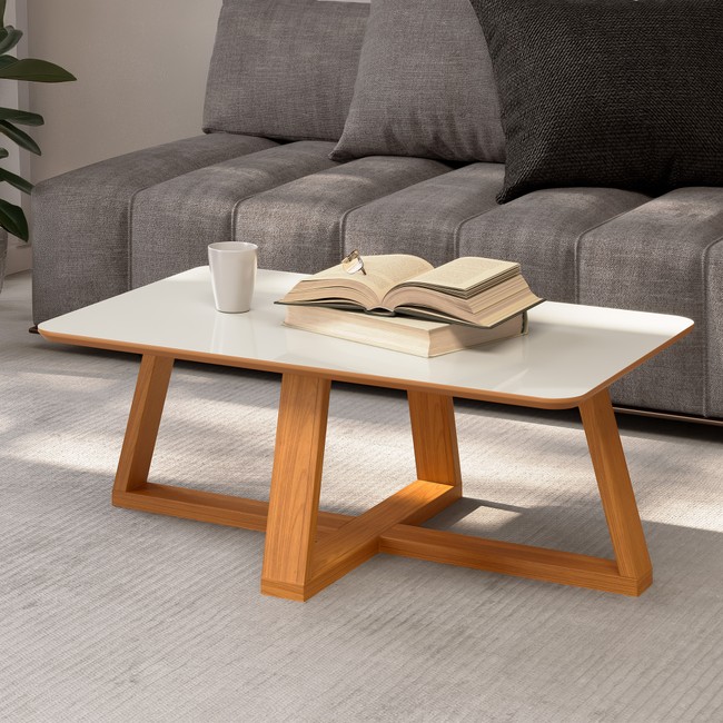 Mesa de Centro 90 X 60cm - Off White/Freijó