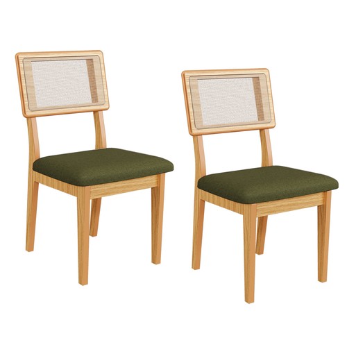 Kit 2 Cadeiras 100% Mdf Estofadas com Encosto em Tela Carvalho Rosé/Verde Cr25 - Dalla Costa