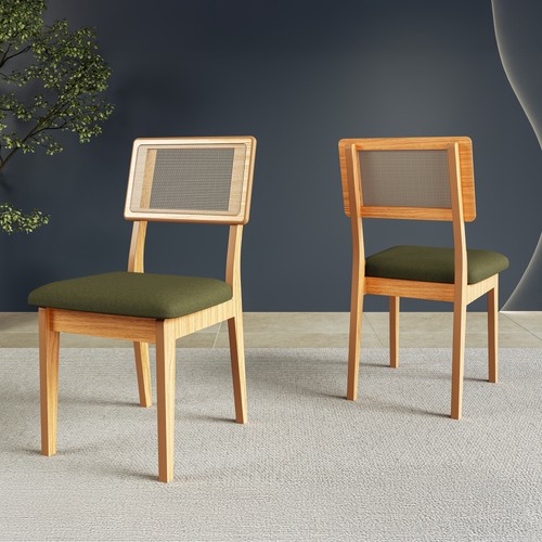 Kit 2 Cadeiras 100% Mdf Estofadas com Encosto em Tela Carvalho Rosé/Verde Cr25 - Dalla Costa