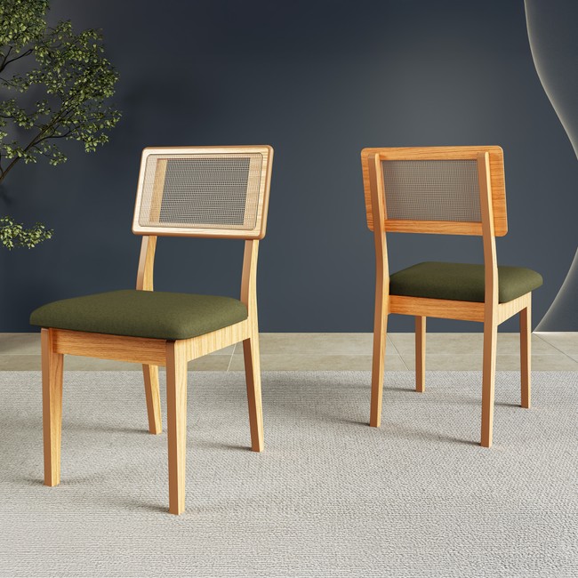 Kit 2 Cadeiras 100% Mdf Estofadas com Encosto em Tela Carvalho Rosé/Verde Cr25 - Dalla Costa