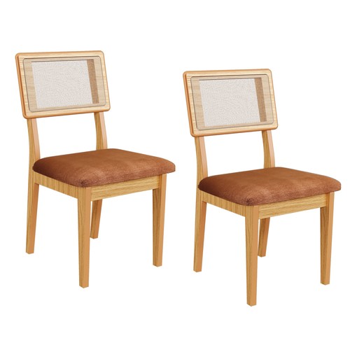 Kit 2 Cadeiras 100% Mdf Estofadas com Encosto em Tela Carvalho Rosé/Vermelho Veronese Cr26 - Dalla Costa