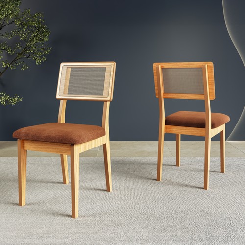 Kit 2 Cadeiras 100% Mdf Estofadas com Encosto em Tela Carvalho Rosé/Vermelho Veronese Cr26 - Dalla Costa