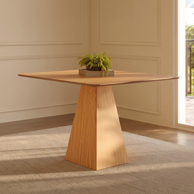 Mesa de Jantar Quadrada 105cm Base Pirâmide Carvalho Rosé - Dalla Costa