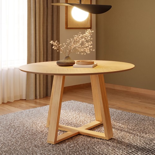 Mesa de Jantar 130cm com Tampo Redondo Giratório Carvalho Rosé - Dalla Costa