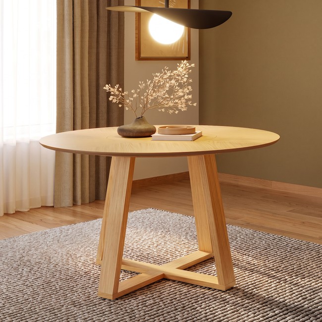Mesa de Jantar 130cm com Tampo Redondo Giratório Carvalho Rosé - Dalla Costa