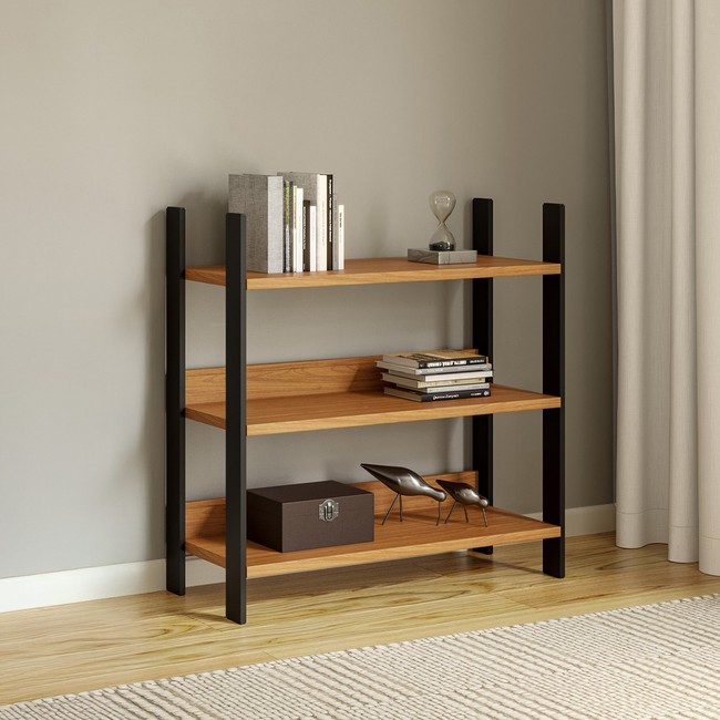 Estante Livreiro Industrial 93cm em Mdf Freijó/Preto Fosco - Dalla Costa