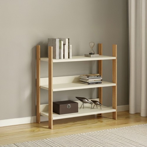 Estante Livreiro Industrial 93cm em Mdf Off White/Freijó - Dalla Costa