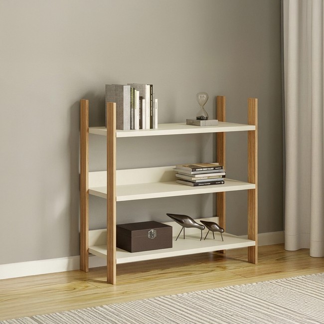 Estante Livreiro Industrial 93cm em Mdf Off White/Freijó - Dalla Costa