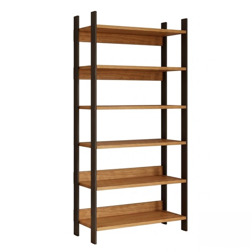 Estante Livreiro Industrial 93cm 6 Prateleiras em Mdf Freijó/Preto Fosco