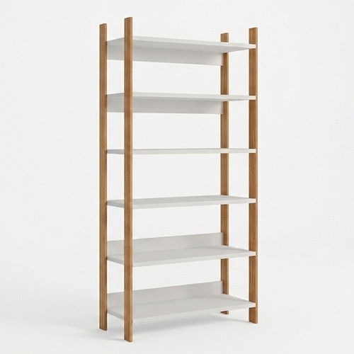 Estante Livreiro Industrial 93cm 6 Prateleiras em Mdf Off White/Freijó