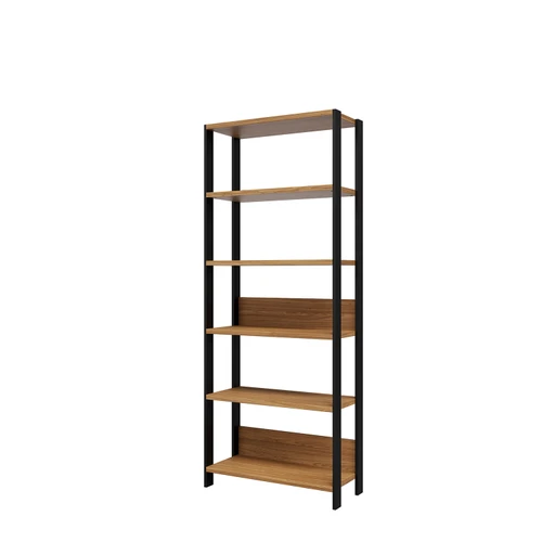 Estante Livreiro Industrial 185cm com 6 Prateleiras Tamburato em Mdf Freijó/Preto Fosco