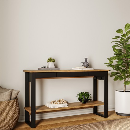 Aparador Industrial com Gaveta e Prateleira 135cm Freijó/Preto Fosco