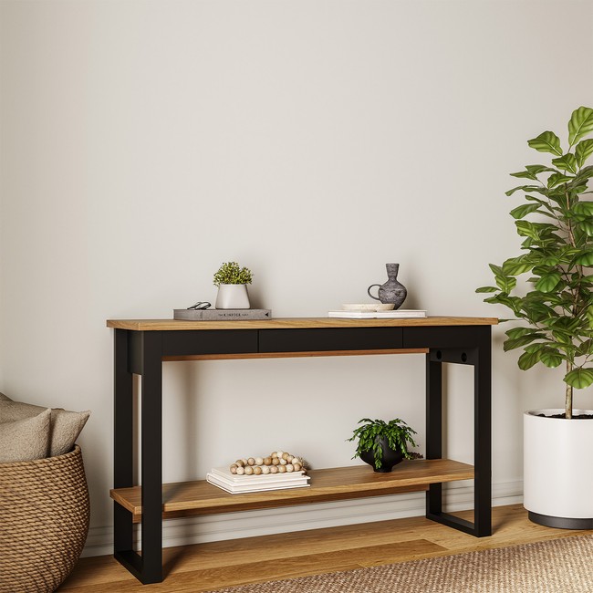 Aparador Industrial com Gaveta e Prateleira 135cm Freijó/Preto Fosco