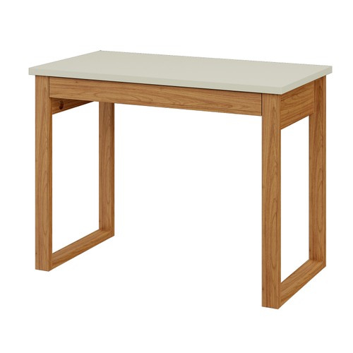 Mesa Industrial 100cm com Tampo Tamburato e Gaveta em Mdf Off White/Freijó