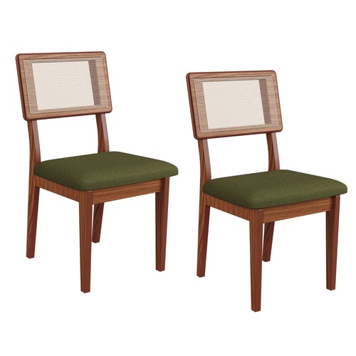Kit 2 Cadeiras 100% Mdf Estofadas com Encosto em Tela Pinhão/Verde Pn25 - Dalla Costa