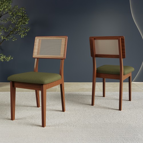 Kit 2 Cadeiras 100% Mdf Estofadas com Encosto em Tela Pinhão/Verde Pn25 - Dalla Costa
