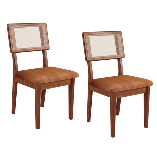 Kit 2 Cadeiras 100% Mdf Estofadas com Encosto em Tela Pinhão/Vermelho Veronese Pn26 - Dalla Costa