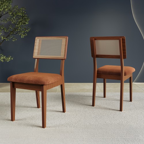 Kit 2 Cadeiras 100% Mdf Estofadas com Encosto em Tela Pinhão/Vermelho Veronese Pn26 - Dalla Costa