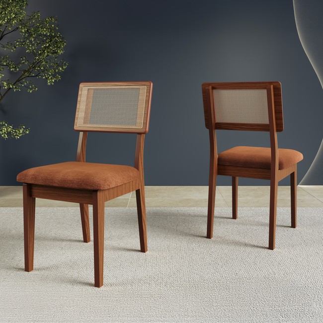 Kit 2 Cadeiras 100% Mdf Estofadas com Encosto em Tela Pinhão/Vermelho Veronese Pn26 - Dalla Costa