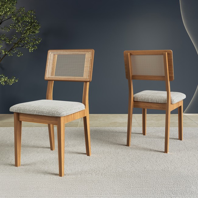 Kit 2 Cadeiras 100% Mdf Freijó/Trama Cinza Escuro J29 - Dalla Costa
