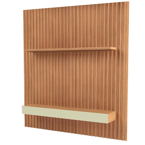 Painel para TV 228cm Até 75 Polegadas 2 Gavetas Ripado Freijó/Off White - Dalla Costa