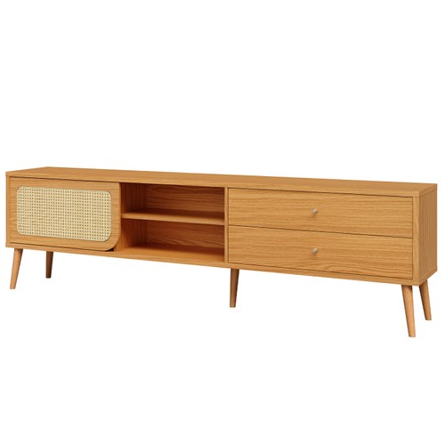 Rack para TV 220cm Até 60 Polegadas 2 Gavetas 1 Porta Curve Carvalho Rosé com Palha - Dalla Costa