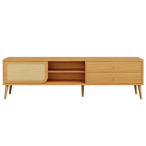 Rack para TV 220cm Até 60 Polegadas 2 Gavetas 1 Porta Curve Carvalho Rosé com Palha - Dalla Costa