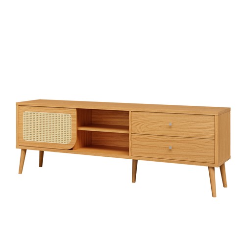 Rack Tela 180cm com Porta de Correr e 2 Gavetas Carvalho Rosé - Dalla Costa