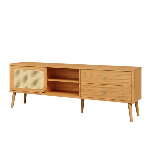 Rack Tela 180cm com Porta de Correr e 2 Gavetas Carvalho Rosé - Dalla Costa