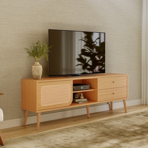 Rack Tela 180cm com Porta de Correr e 2 Gavetas Carvalho Rosé - Dalla Costa