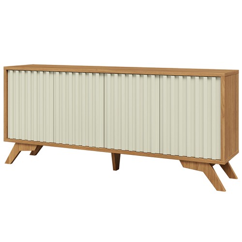 Balcão Buffet 180cm 4 Portas Ripadas Mdf Freijó/Off White - Dalla Costa