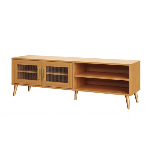 Rack Madrid 160cm 2 Portas Vidro Canelado Carvalho Rosé - Dalla Costa
