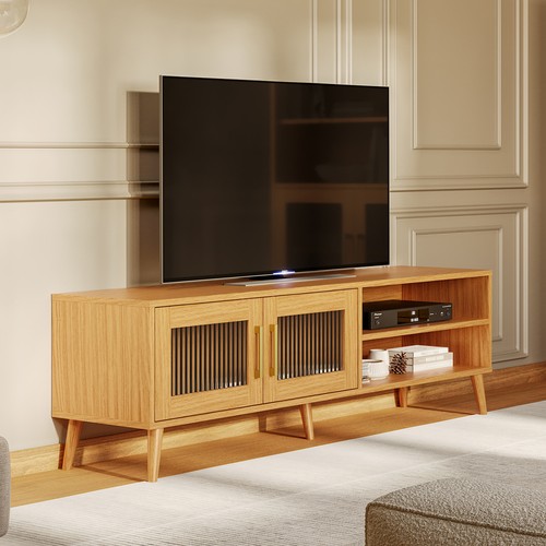 Rack Madrid 160cm 2 Portas Vidro Canelado Carvalho Rosé - Dalla Costa