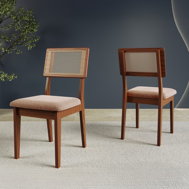 Kit 2 Cadeiras 100% Mdf Pinhão/Taupe Pn28 - Dalla Costa