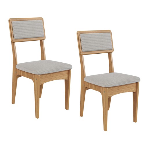 Kit 2 Cadeiras Mdf com Encosto Estofado - Freijó/Bege Claro J20