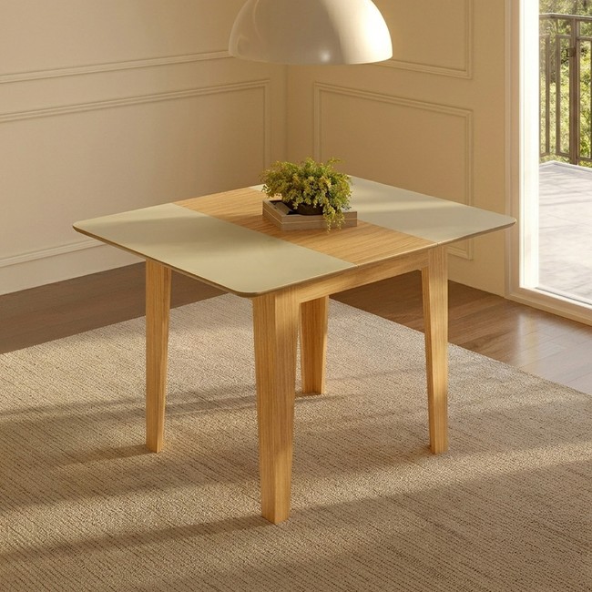 Mesa de Jantar Extensível Quadrada - Carvalho Rosé/Off White Fosco