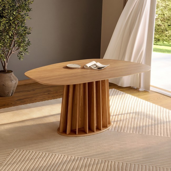 Mesa de Jantar Orgânica 160cm com Base Ripada - Freijó