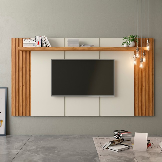 Painel para TV Até 65 Polegadas 1 Prateleira 220cm Ripado Off White/Freijó - Dalla Costa