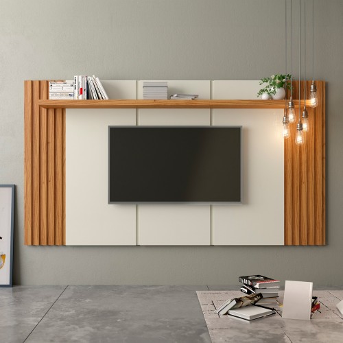 Painel para TV Até 65 Polegadas 1 Prateleira 220cm Ripado Off White/Freijó - Dalla Costa