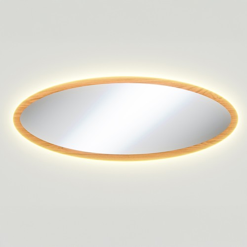 Painel Espelhado Oval com Led e Espelho 158cm - Carvalho Rosé